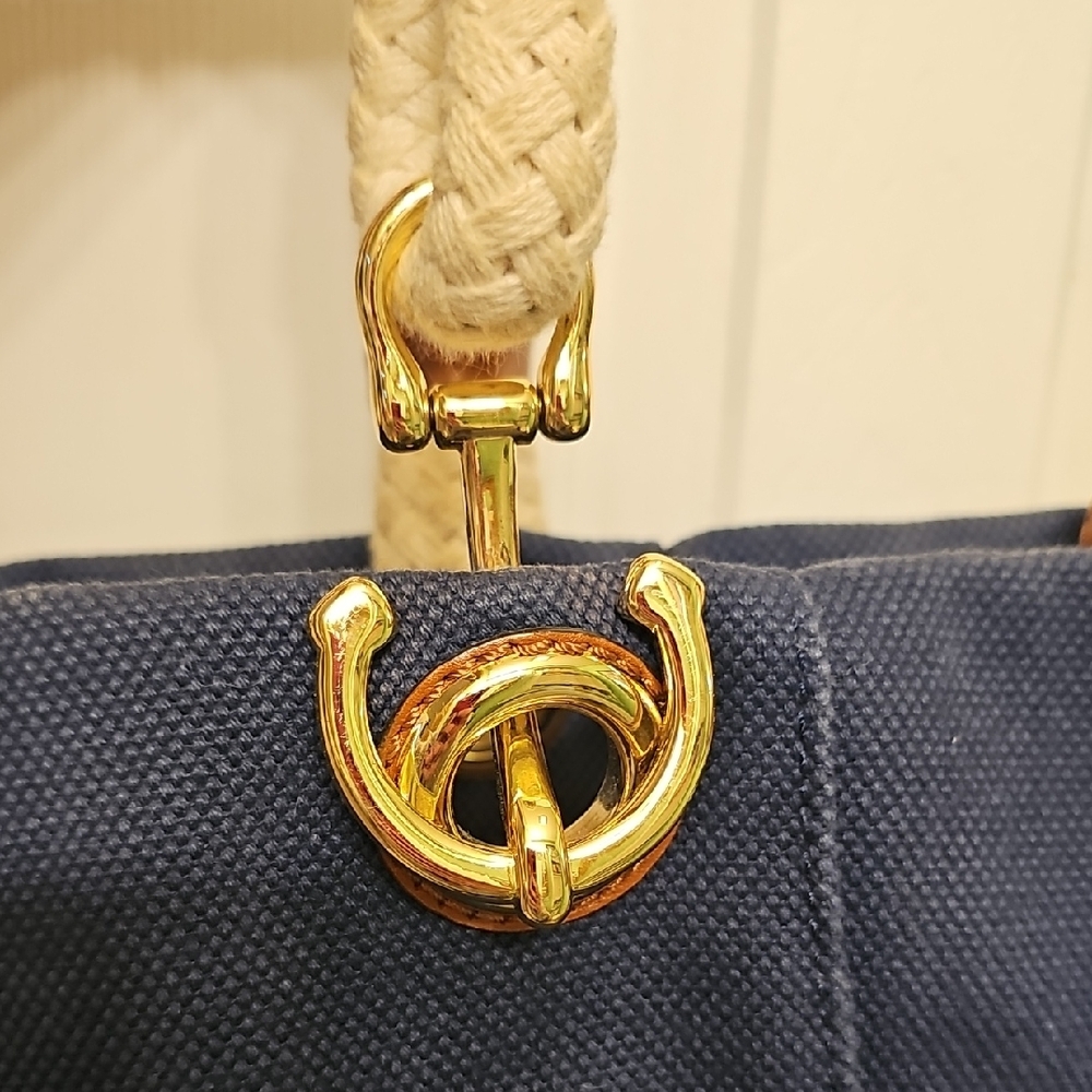 Michael Kors Navy Canvas Tote with Cream Rope Handles and Gold-Tone Hardware - Picture 7 of 10